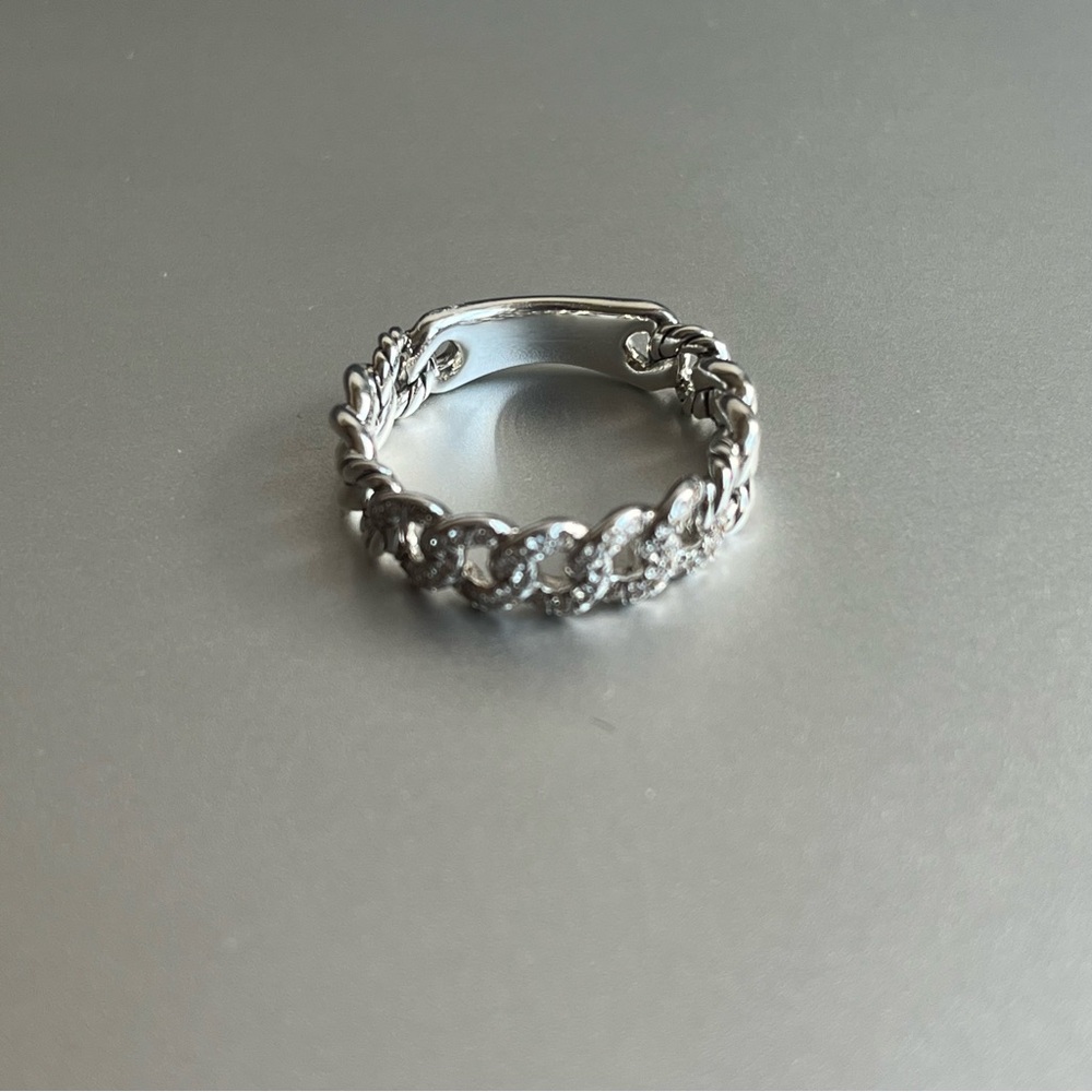 David Yurman Belmont Curb Link Band Ring Sterling Silver Diamonds - Picture 5 of 14